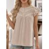 imageFalechay Womens Boho Blouse Summer Ruffle Sleeve Tops Lace Crochet Split Neck Shirts Pleated Textured Top Casual ElegantApricot