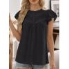 imageFalechay Womens Boho Blouse Summer Ruffle Sleeve Tops Lace Crochet Split Neck Shirts Pleated Textured Top Casual ElegantBlack