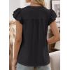 imageFalechay Womens Boho Blouse Summer Ruffle Sleeve Tops Lace Crochet Split Neck Shirts Pleated Textured Top Casual ElegantBlack1