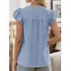 imageFalechay Womens Boho Blouse Summer Ruffle Sleeve Tops Lace Crochet Split Neck Shirts Pleated Textured Top Casual ElegantBlue