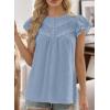 imageFalechay Womens Boho Blouse Summer Ruffle Sleeve Tops Lace Crochet Split Neck Shirts Pleated Textured Top Casual ElegantBlue1