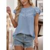 imageFalechay Womens Boho Blouse Summer Ruffle Sleeve Tops Lace Crochet Split Neck Shirts Pleated Textured Top Casual ElegantBlue1