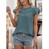 imageFalechay Womens Boho Blouse Summer Ruffle Sleeve Tops Lace Crochet Split Neck Shirts Pleated Textured Top Casual ElegantGreen