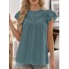 imageFalechay Womens Boho Blouse Summer Ruffle Sleeve Tops Lace Crochet Split Neck Shirts Pleated Textured Top Casual ElegantGreen