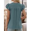 imageFalechay Womens Boho Blouse Summer Ruffle Sleeve Tops Lace Crochet Split Neck Shirts Pleated Textured Top Casual ElegantGreen1