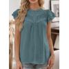 imageFalechay Womens Boho Blouse Summer Ruffle Sleeve Tops Lace Crochet Split Neck Shirts Pleated Textured Top Casual ElegantGreen1