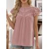 imageFalechay Womens Boho Blouse Summer Ruffle Sleeve Tops Lace Crochet Split Neck Shirts Pleated Textured Top Casual ElegantPink