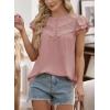 imageFalechay Womens Boho Blouse Summer Ruffle Sleeve Tops Lace Crochet Split Neck Shirts Pleated Textured Top Casual ElegantPink