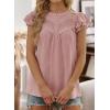 imageFalechay Womens Boho Blouse Summer Ruffle Sleeve Tops Lace Crochet Split Neck Shirts Pleated Textured Top Casual ElegantPink1