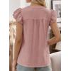 imageFalechay Womens Boho Blouse Summer Ruffle Sleeve Tops Lace Crochet Split Neck Shirts Pleated Textured Top Casual ElegantPink1