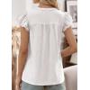 imageFalechay Womens Boho Blouse Summer Ruffle Sleeve Tops Lace Crochet Split Neck Shirts Pleated Textured Top Casual ElegantWhite