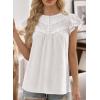 imageFalechay Womens Boho Blouse Summer Ruffle Sleeve Tops Lace Crochet Split Neck Shirts Pleated Textured Top Casual ElegantWhite1