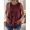 imageFalechay Womens Summer Tops Boho Shirts Crewneck Sleeveless Tank Tops Flowy Lace Hem Casual Blouses Clothing Trendy 2026Burgundy