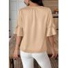 imageFalechay Womens Summer Tops Dressy Casual Round Neck Tunic Ruffle Half Sleeve Bow Blouses Loose Fit Silk Satin ShirtsApricot