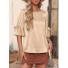 imageFalechay Womens Summer Tops Dressy Casual Round Neck Tunic Ruffle Half Sleeve Bow Blouses Loose Fit Silk Satin ShirtsApricot