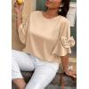 imageFalechay Womens Summer Tops Dressy Casual Round Neck Tunic Ruffle Half Sleeve Bow Blouses Loose Fit Silk Satin ShirtsApricot