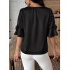 imageFalechay Womens Summer Tops Dressy Casual Round Neck Tunic Ruffle Half Sleeve Bow Blouses Loose Fit Silk Satin ShirtsBlack