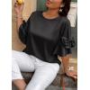 imageFalechay Womens Summer Tops Dressy Casual Round Neck Tunic Ruffle Half Sleeve Bow Blouses Loose Fit Silk Satin ShirtsBlack