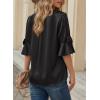 imageFalechay Womens Summer Tops Dressy Casual Round Neck Tunic Ruffle Half Sleeve Bow Blouses Loose Fit Silk Satin ShirtsBlack