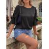 imageFalechay Womens Summer Tops Dressy Casual Round Neck Tunic Ruffle Half Sleeve Bow Blouses Loose Fit Silk Satin ShirtsBlack