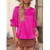 imageFalechay Womens Summer Tops Dressy Casual Round Neck Tunic Ruffle Half Sleeve Bow Blouses Loose Fit Silk Satin ShirtsHot Pink