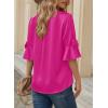 imageFalechay Womens Summer Tops Dressy Casual Round Neck Tunic Ruffle Half Sleeve Bow Blouses Loose Fit Silk Satin ShirtsHot Pink