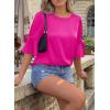 imageFalechay Womens Summer Tops Dressy Casual Round Neck Tunic Ruffle Half Sleeve Bow Blouses Loose Fit Silk Satin ShirtsHot Pink