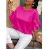 imageFalechay Womens Summer Tops Dressy Casual Round Neck Tunic Ruffle Half Sleeve Bow Blouses Loose Fit Silk Satin ShirtsHot Pink