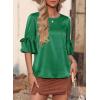 imageFalechay Womens Summer Tops Dressy Casual Round Neck Tunic Ruffle Half Sleeve Bow Blouses Loose Fit Silk Satin ShirtsKelly Green