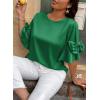 imageFalechay Womens Summer Tops Dressy Casual Round Neck Tunic Ruffle Half Sleeve Bow Blouses Loose Fit Silk Satin ShirtsKelly Green