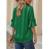 imageFalechay Womens Summer Tops Dressy Casual Round Neck Tunic Ruffle Half Sleeve Bow Blouses Loose Fit Silk Satin ShirtsKelly Green
