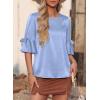 imageFalechay Womens Summer Tops Dressy Casual Round Neck Tunic Ruffle Half Sleeve Bow Blouses Loose Fit Silk Satin ShirtsLight Blue