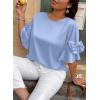 imageFalechay Womens Summer Tops Dressy Casual Round Neck Tunic Ruffle Half Sleeve Bow Blouses Loose Fit Silk Satin ShirtsLight Blue