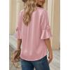 imageFalechay Womens Summer Tops Dressy Casual Round Neck Tunic Ruffle Half Sleeve Bow Blouses Loose Fit Silk Satin ShirtsPink