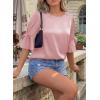 imageFalechay Womens Summer Tops Dressy Casual Round Neck Tunic Ruffle Half Sleeve Bow Blouses Loose Fit Silk Satin ShirtsPink