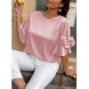 imageFalechay Womens Summer Tops Dressy Casual Round Neck Tunic Ruffle Half Sleeve Bow Blouses Loose Fit Silk Satin ShirtsPink