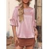 imageFalechay Womens Summer Tops Dressy Casual Round Neck Tunic Ruffle Half Sleeve Bow Blouses Loose Fit Silk Satin ShirtsPink