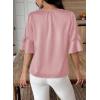 imageFalechay Womens Summer Tops Dressy Casual Round Neck Tunic Ruffle Half Sleeve Bow Blouses Loose Fit Silk Satin ShirtsPink