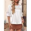 imageFalechay Womens Summer Tops Dressy Casual Round Neck Tunic Ruffle Half Sleeve Bow Blouses Loose Fit Silk Satin ShirtsWhite