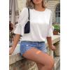imageFalechay Womens Summer Tops Dressy Casual Round Neck Tunic Ruffle Half Sleeve Bow Blouses Loose Fit Silk Satin ShirtsWhite