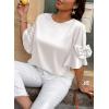 imageFalechay Womens Summer Tops Dressy Casual Round Neck Tunic Ruffle Half Sleeve Bow Blouses Loose Fit Silk Satin ShirtsWhite