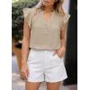 imageFalechay Womens Summer Tops Ruffle Cap Sleeve Henley Blouses Button Front Pintuck Pleated Tunic Boho Casual Trendy ShirtsApricot