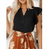 imageFalechay Womens Summer Tops Ruffle Cap Sleeve Henley Blouses Button Front Pintuck Pleated Tunic Boho Casual Trendy ShirtsBlack