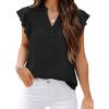 imageFalechay Womens Summer Tops Ruffle Cap Sleeve Henley Blouses Button Front Pintuck Pleated Tunic Boho Casual Trendy ShirtsBlack