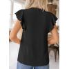 imageFalechay Womens Summer Tops Ruffle Cap Sleeve Henley Blouses Button Front Pintuck Pleated Tunic Boho Casual Trendy ShirtsBlack