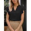imageFalechay Womens Summer Tops Ruffle Cap Sleeve Henley Blouses Button Front Pintuck Pleated Tunic Boho Casual Trendy ShirtsBlack