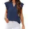 imageFalechay Womens Summer Tops Ruffle Cap Sleeve Henley Blouses Button Front Pintuck Pleated Tunic Boho Casual Trendy ShirtsNavy Blue