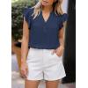 imageFalechay Womens Summer Tops Ruffle Cap Sleeve Henley Blouses Button Front Pintuck Pleated Tunic Boho Casual Trendy ShirtsNavy Blue