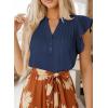 imageFalechay Womens Summer Tops Ruffle Cap Sleeve Henley Blouses Button Front Pintuck Pleated Tunic Boho Casual Trendy ShirtsNavy Blue
