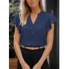 imageFalechay Womens Summer Tops Ruffle Cap Sleeve Henley Blouses Button Front Pintuck Pleated Tunic Boho Casual Trendy ShirtsNavy Blue